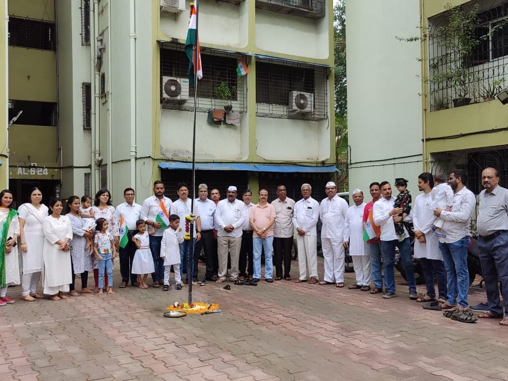 Residents gathered for national flag hoisting at the society courtyard